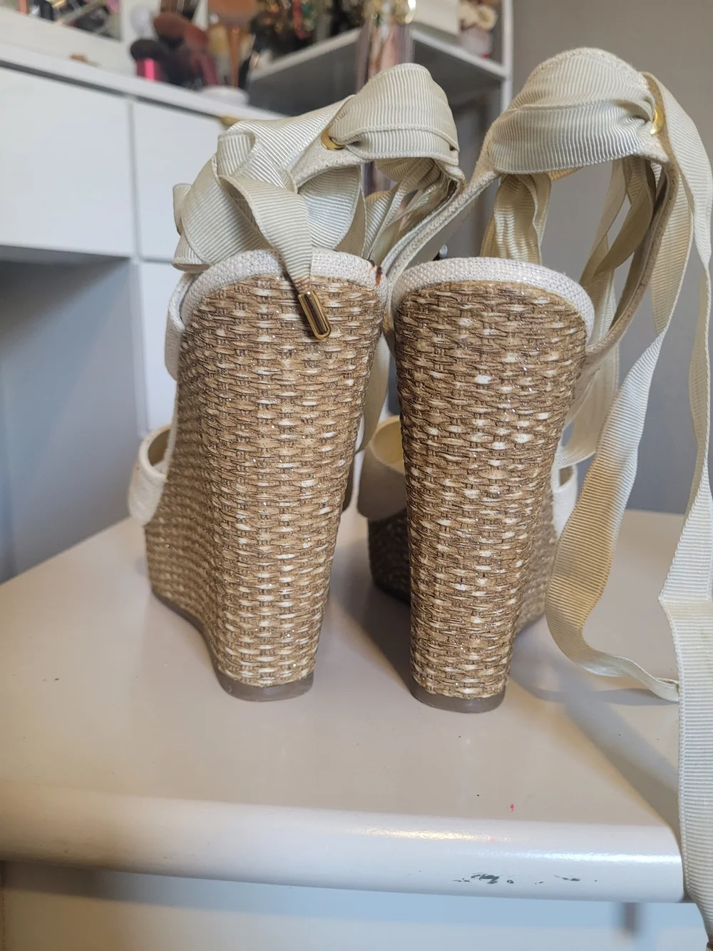 JustFab Cream Espadrille Wedge Sandals